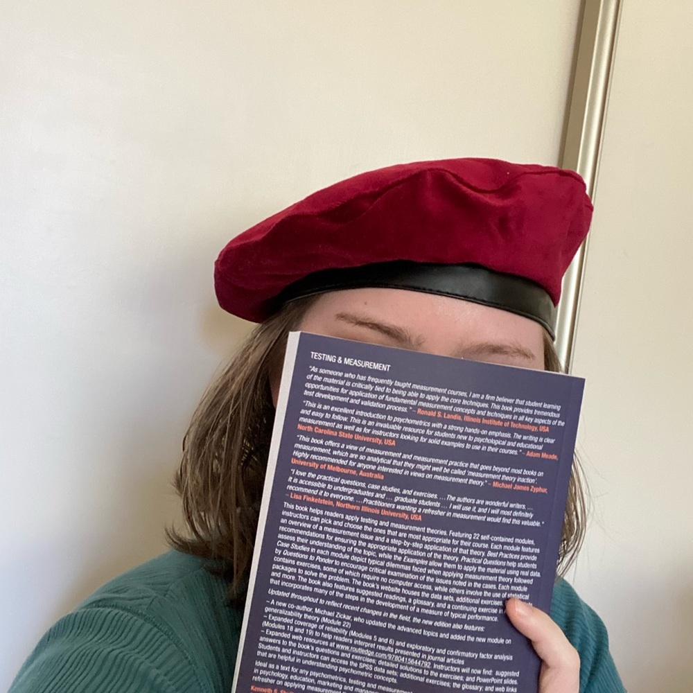 Madewell red velvet and black leather beret